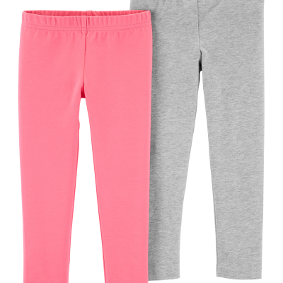 Baby 2-Pack Heather Gray & Pink Cotton Stretch Leggings