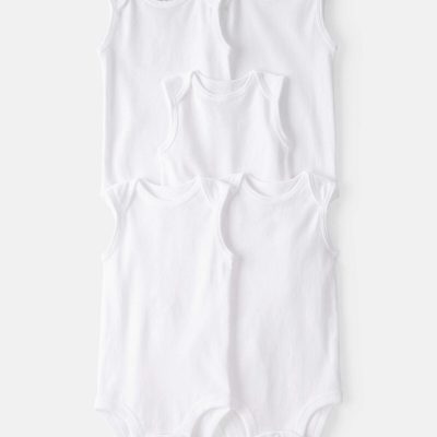 Baby 5-Pack Sleeveless Bodysuits - White