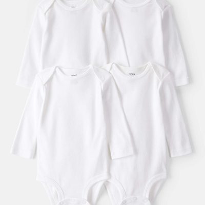 Baby 4-Pack Long-Sleeve Bodysuits - White
