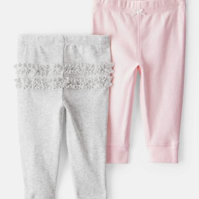 Baby Girl 2-Pack Ruffle-Detail Cotton Pants - Grey/Pink