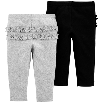 Baby Girl 2-Pack Ruffle-Detail Cotton Pants - Grey/Black