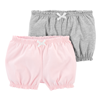 Baby Girl 2-Pack Bubble Shorts - Pink/Grey
