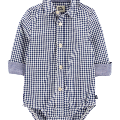 Baby Boy Gingham Print Button-Front Bodysuit