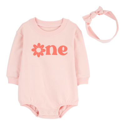Baby Girl 2-Piece Birthday Bubble & Headwrap Set - Pink