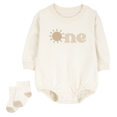 Baby 2-Piece Birthday Bubble & Socks Set - Ivory