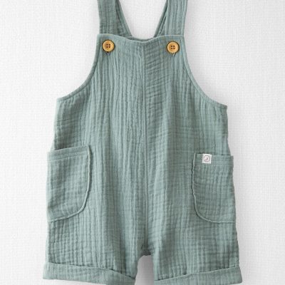 Baby Organic Cotton Gauze Shortalls in Green