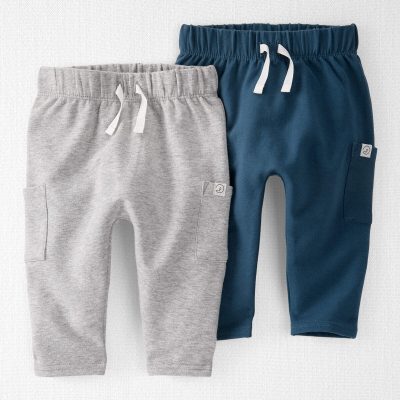 Baby 2-Pack Organic Cotton Pants in Heather Grey & Deep Teal