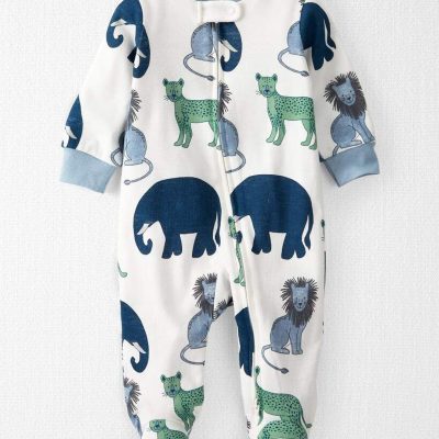 Baby Organic Cotton Sleep & Play Pajamas in Wildlife Print