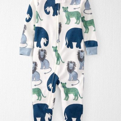 Baby Organic Cotton 1-Piece Pajamas in Wildlife Print