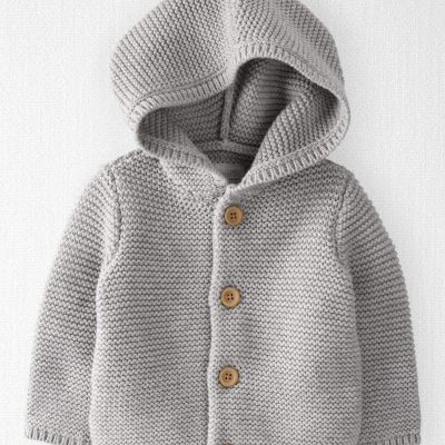 Baby Organic Cotton Signature Stitch Cardigan - Grey