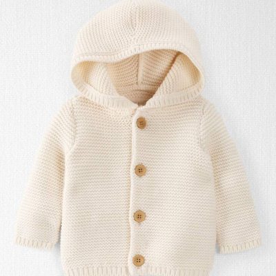 Baby Organic Cotton Signature Stitch Cardigan - Cream