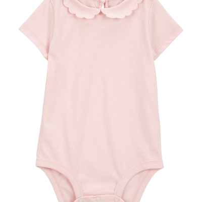 Baby Scalloped Collar Short-Sleeve Bodysuit - Pink