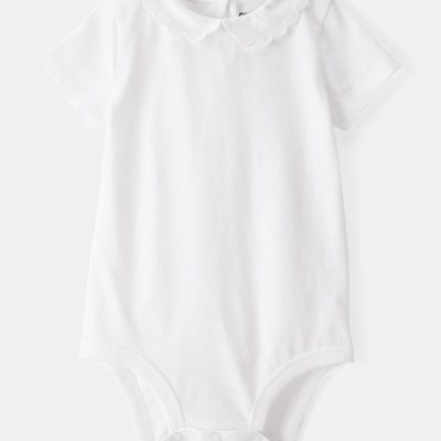Baby Scalloped Collar Short-Sleeve Bodysuit - White