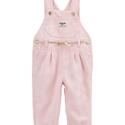Baby Knit Denim Hickory Stripe Overalls - Pink