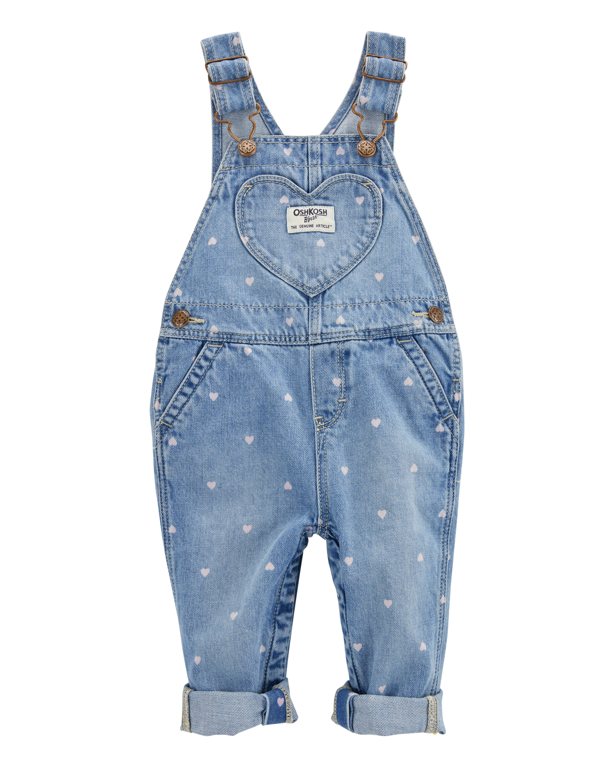 Baby Heart-Print Knit Denim Overalls - Blue