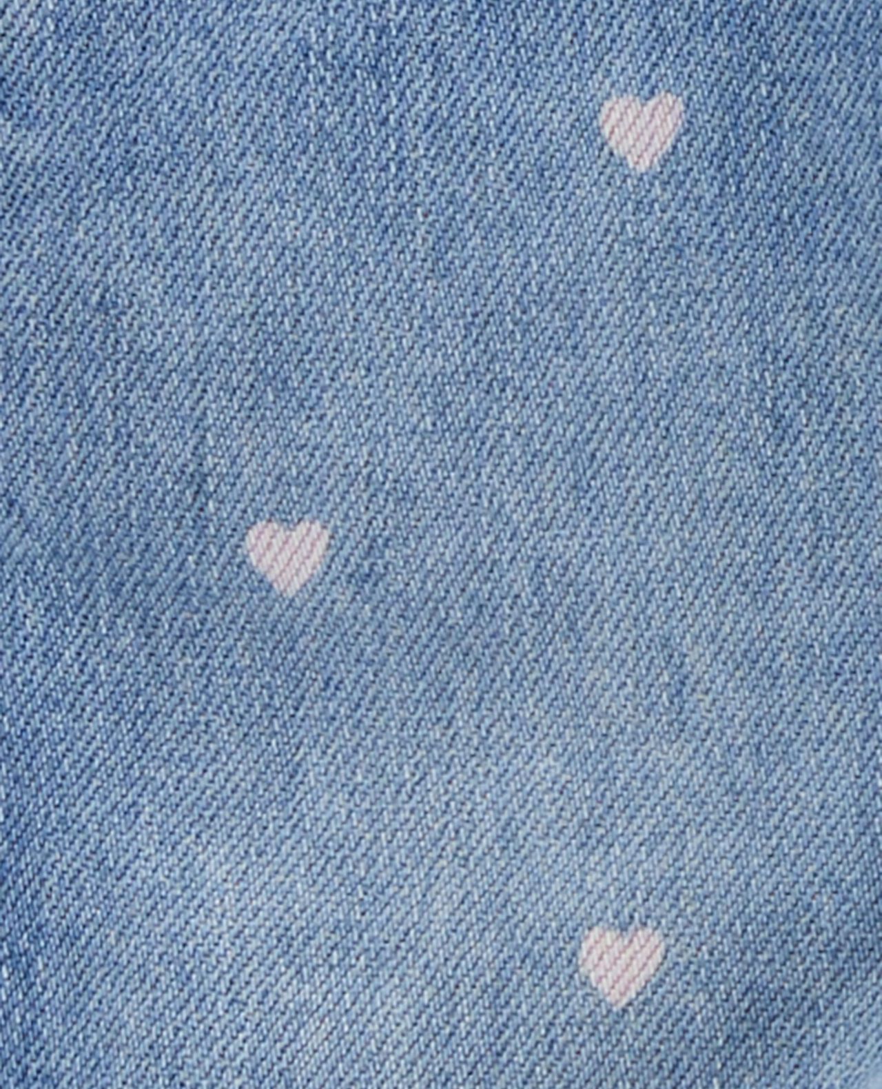 Baby Heart-Print Knit Denim Overalls - Blue - Image 4