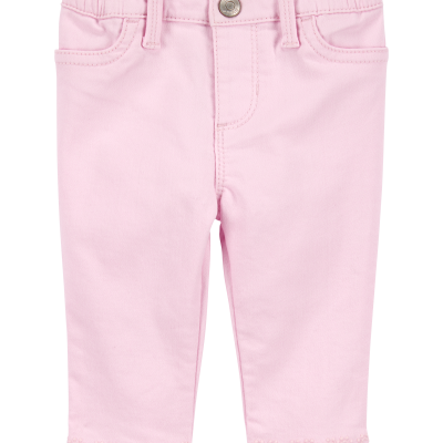 Baby Woven Embroidered Hem Pants - Pink