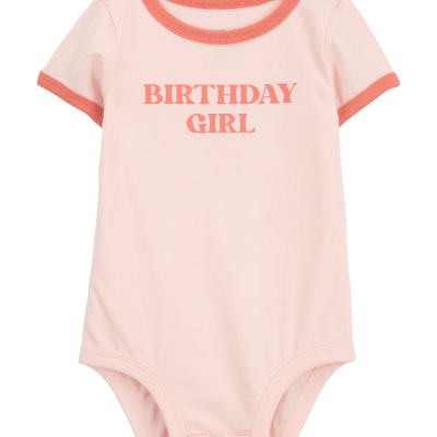 Baby Birthday Girl Short-Sleeve Bodysuit - Pink