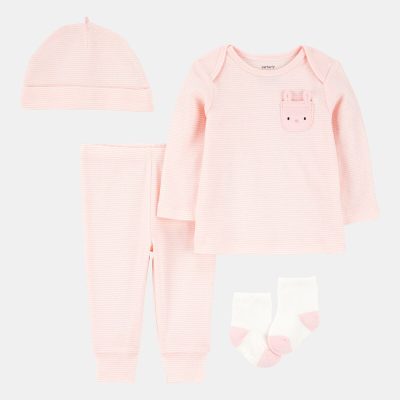 Baby 4-Piece Bunny Outfit Set - Pink/White
