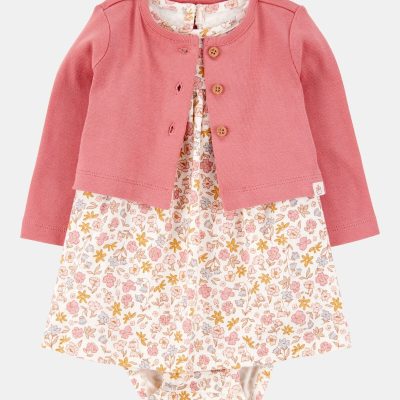 Baby 2-Piece Bodysuit Dress & Cardigan Set