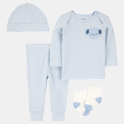 Baby 4-Piece Puppy Print Outfit Set - Blue
