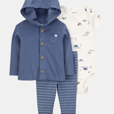 Baby Barn Print 3-Piece Cardigan Set - Navy/White
