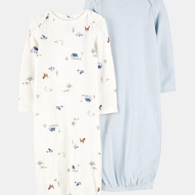 Baby 2-Pack Sleeper Gowns - Blue/White
