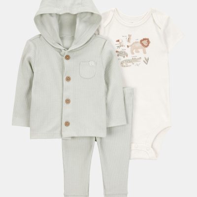 Baby Lion 3-Piece Cardigan Set - Green/White