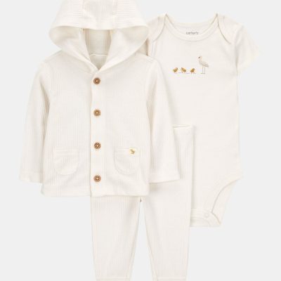 Baby 3-Piece Chick Little Cardigan Set - Ivory