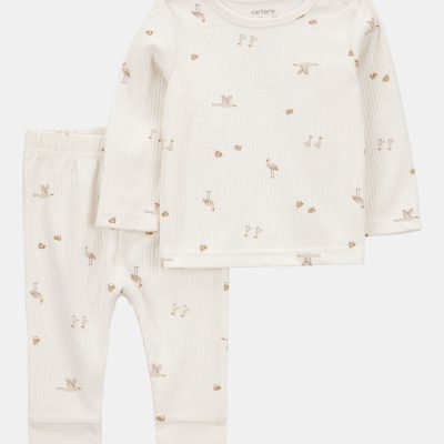 Baby 2-Piece Bird Print Long-Sleeve Tee & Pant Set