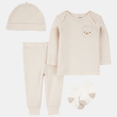 Baby 4-Piece Striped Duck Outfit Set - Brown
