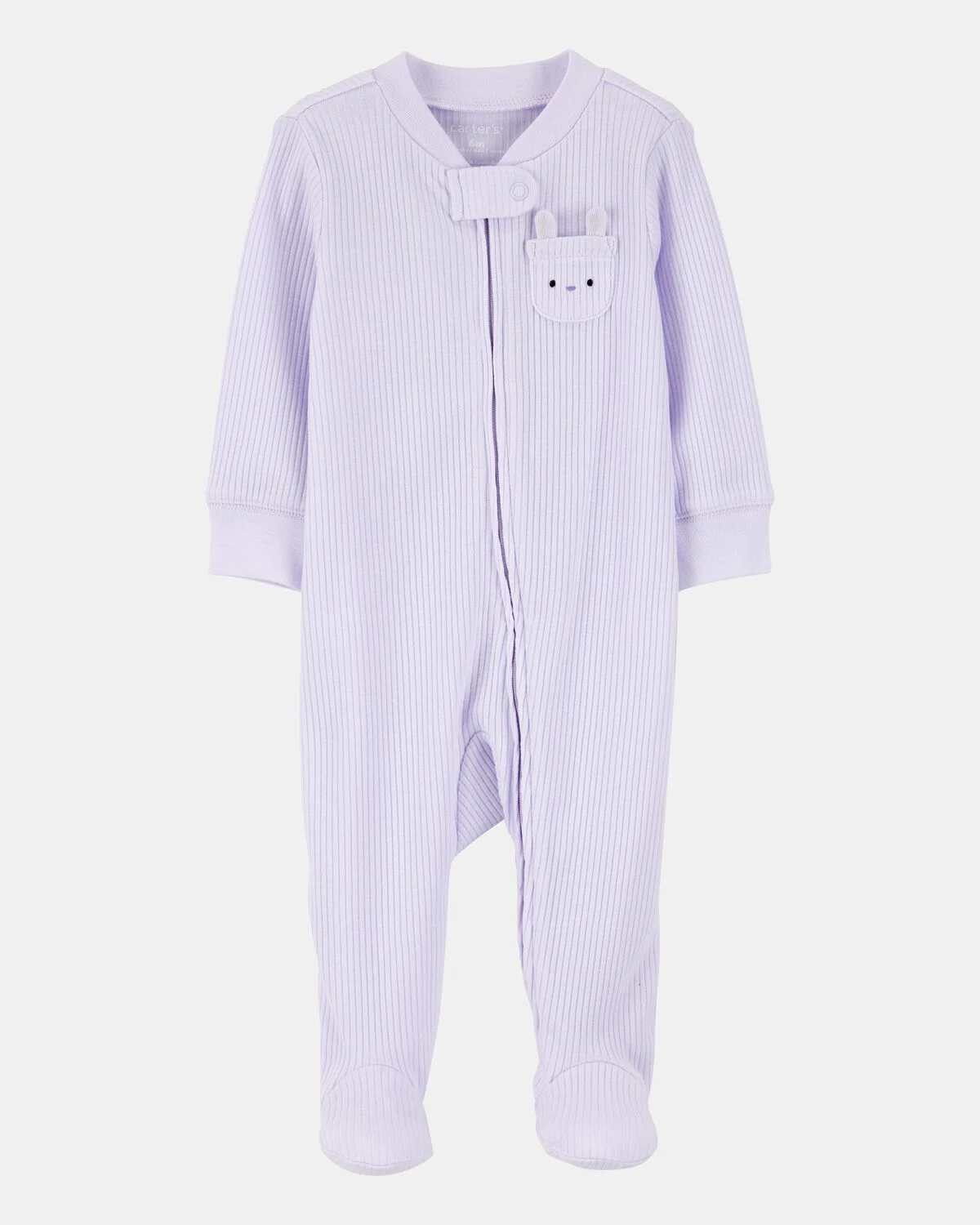 Baby Girl Bunny 2-Way Zip Ribbed Sleep & Play Pajamas - Purple