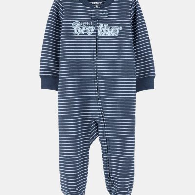 Baby Boy 'Little Brother' 2-Way Zip Cotton Sleep & Play Pajamas - Blue