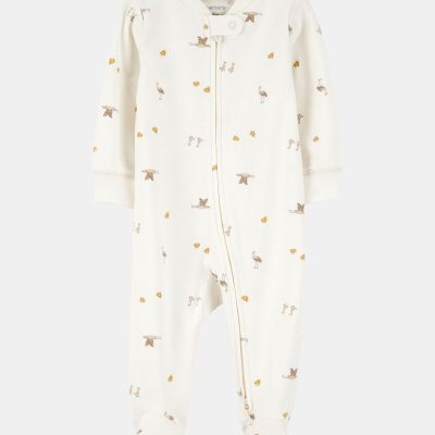 Baby Mini Bird Print 2-Way Zip Cotton Sleep & Play Pajamas