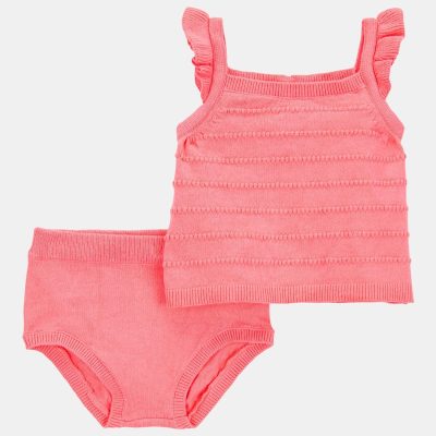 Baby Girl 2-Piece Sweater Knit Tank & Diaper Cover Set