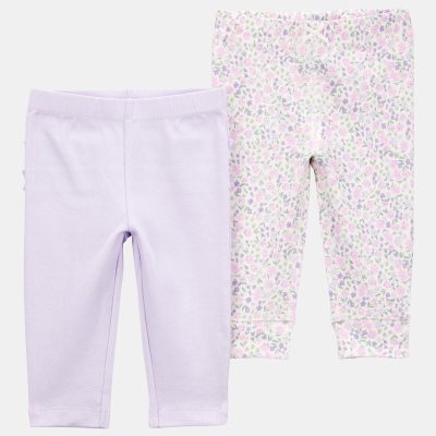 Baby Girl 2-Pack Floral Pull-On Pants - Purple