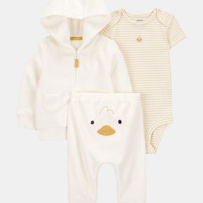 Baby 3-Piece Duck Little Cardigan Set - Ivory