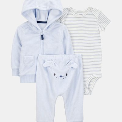 Baby 3-Piece Dog Little Cardigan Set - Blue