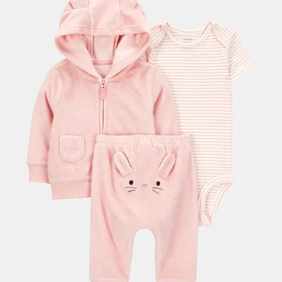 Baby 3-Piece Bunny Little Cardigan Set - Pink