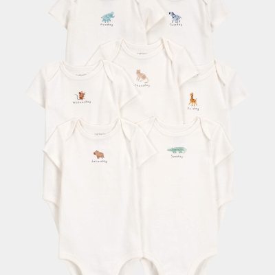 Baby 7-Pack Days Of The Week Short-Sleeve Cotton Bodysuits - Ivory