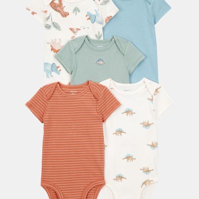 Baby Boy 5-Pack Dinosaur Short-Sleeve Cotton Bodysuits