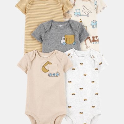 Baby Boy 5-Pack Construction Short-Sleeve Cotton Bodysuits