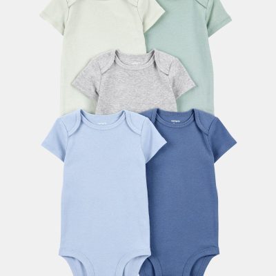 Baby Boy 5-Pack Solid Short-Sleeve Cotton Bodysuits
