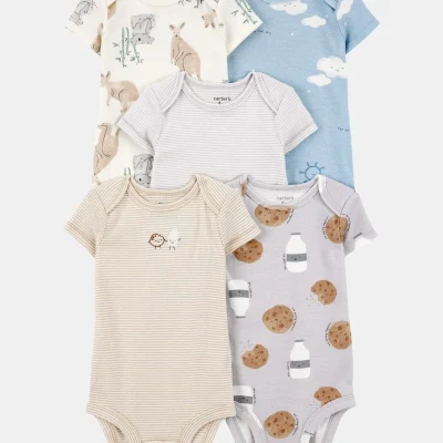 Baby Boy 5-Pack Kangaroo Cloud Short-Sleeve Bodysuits