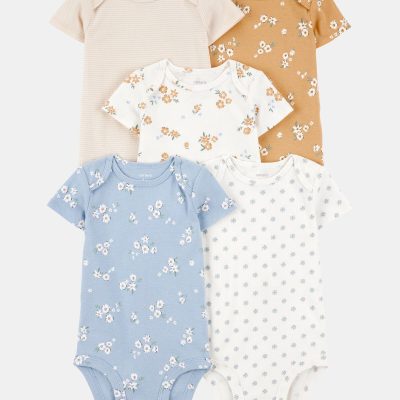 Baby 5-Pack Floral Short-Sleeve Cotton Bodysuits