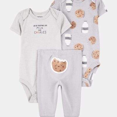 Baby 3-Piece Milk & Cookies Little Character Set® - Grey