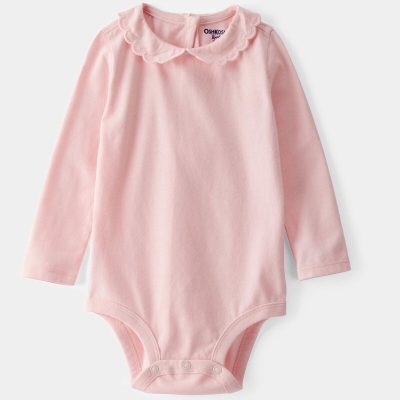 Baby Scalloped Collar Long-Sleeve Bodysuit - Pink