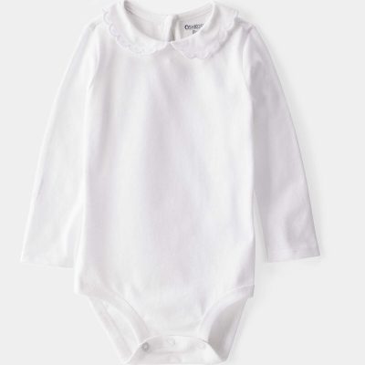 Baby Scalloped Collar Long-Sleeve Bodysuit - White