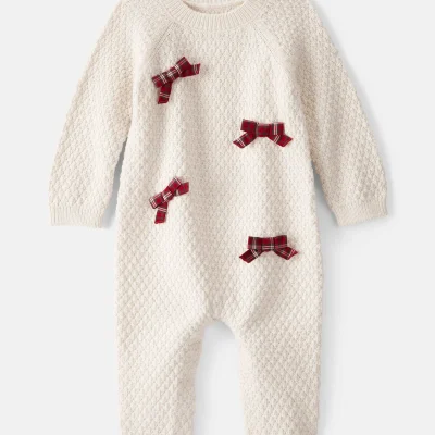 Baby Girl Bow Long-Sleeve Jumpsuit - White
