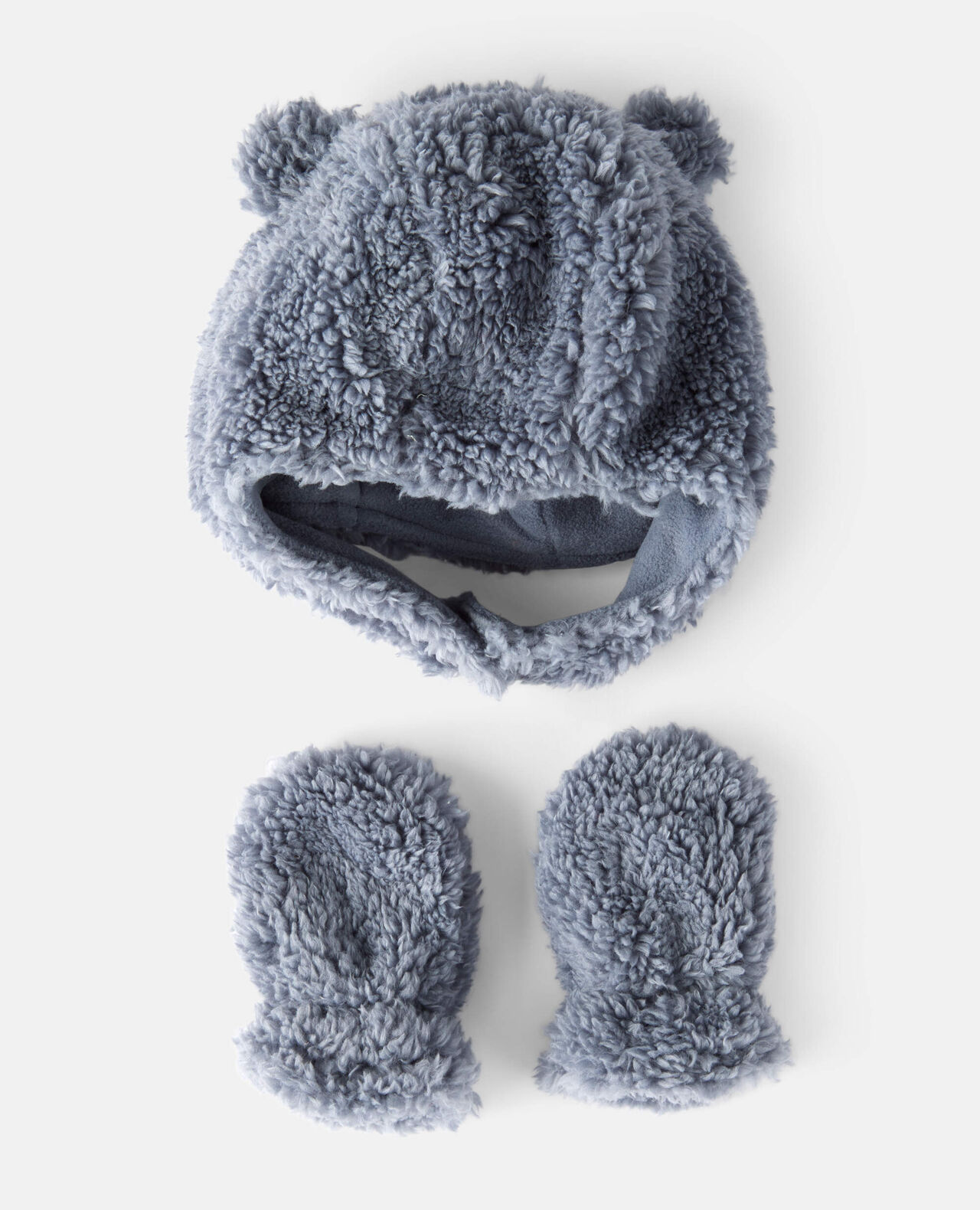 Baby Boy Sherpa Winter Hat & Mittens Set - Blue - Image 3